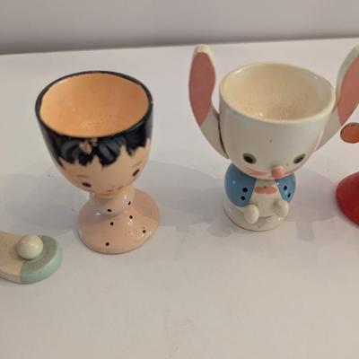 Vintage Wooden Egg Cups & Irmi Wooden Toy Figure