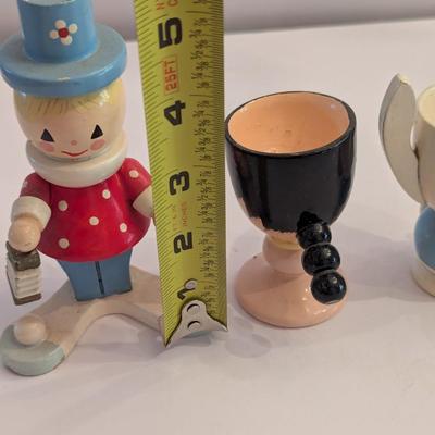 Vintage Wooden Egg Cups & Irmi Wooden Toy Figure