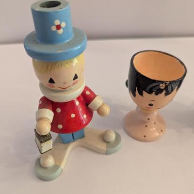 Vintage Wooden Egg Cups & Irmi Wooden Toy Figure