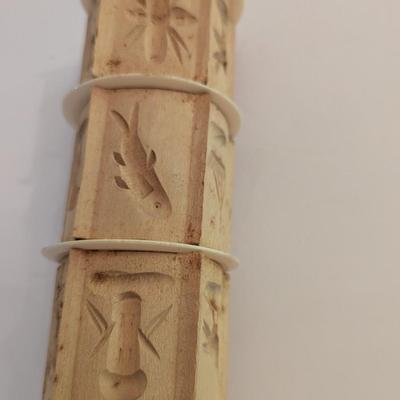 Vintage Wooden Rolling Dough Pin 6 Sided Embossing Cookie Cutters