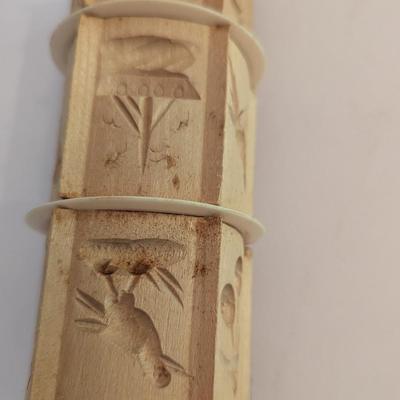 Vintage Wooden Rolling Dough Pin 6 Sided Embossing Cookie Cutters
