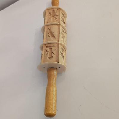 Vintage Wooden Rolling Dough Pin 6 Sided Embossing Cookie Cutters
