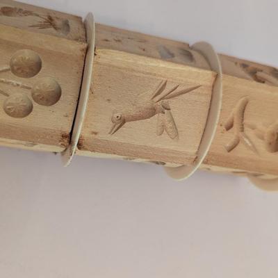 Vintage Wooden Rolling Dough Pin 6 Sided Embossing Cookie Cutters