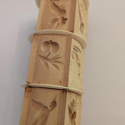 Vintage Wooden Rolling Dough Pin 6 Sided Embossing Cookie Cutters