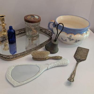Baldwin Candle Holder Filgree Dresser Mirror With Vanity Items