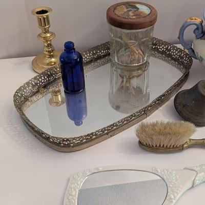 Baldwin Candle Holder Filgree Dresser Mirror With Vanity Items