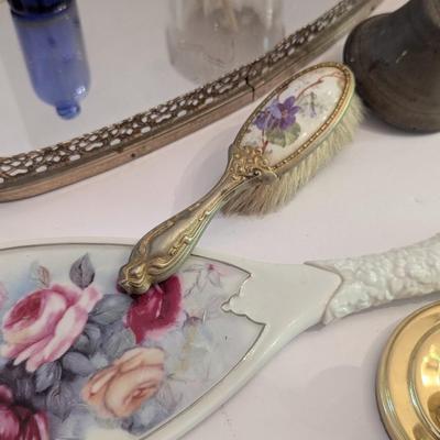 Baldwin Candle Holder Filgree Dresser Mirror With Vanity Items