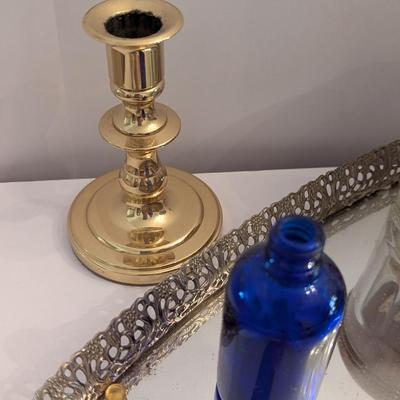 Baldwin Candle Holder Filgree Dresser Mirror With Vanity Items