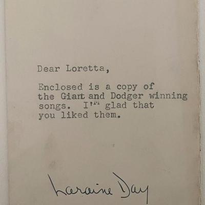 Laraine Day signed photo note