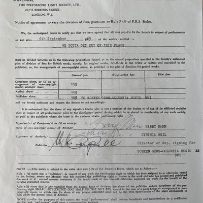 Barry Mann and Cynthia Weil signed contract 