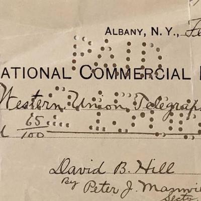 David B. Hill Signed Check 1906