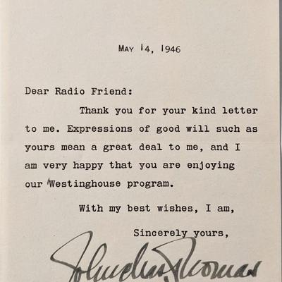 John Charles Thomas Signed Note