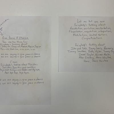 John Lennon Give Peace A Chance signed lyrics.  ACE authenticated