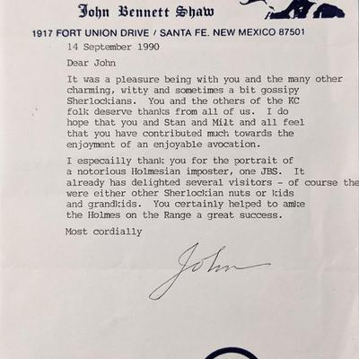 John Bennett Shaw Signed Letter