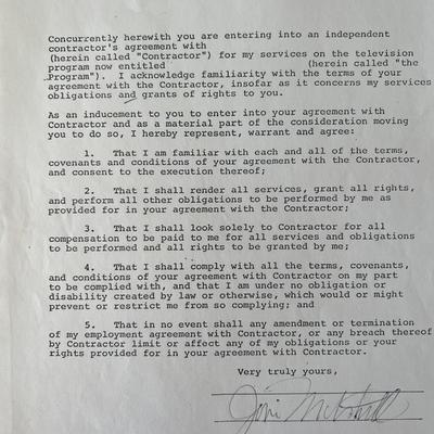 Joni Mitchell signed contract