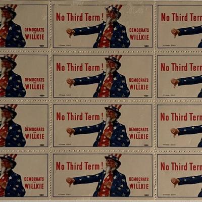 Wendell Wilkie stamp sheet. 5x8 inches