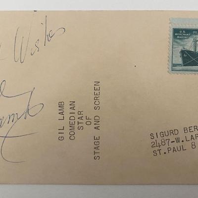 Comedian Gil Lamb signed note