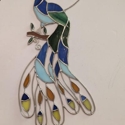 Approx 16" Long Peacock Stained Glass Decor