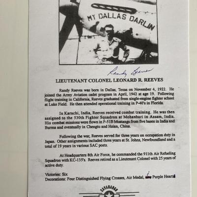 WW2 Ace Randy Reeves (Leonard R. Reeves) Signed P-51 My Dallas Darlin flyer