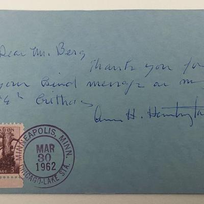 Sculptor Anna Hyatt Huntington signed note 
