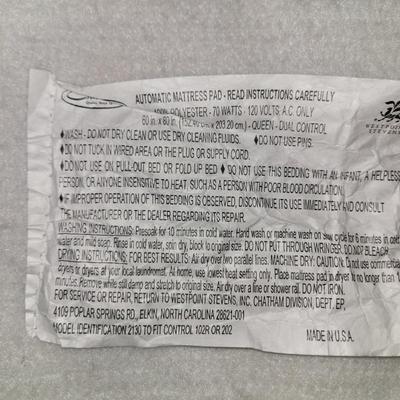 Vintage washable queen sized mattres heating pad,
