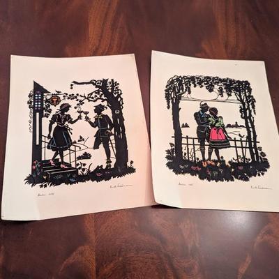 9" x 12" Pair Of Vintage Original Signed Ruth Friedmann Berlin 1955 Art