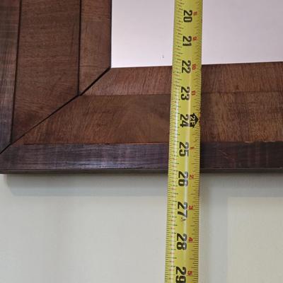 LOT 1X : Small Wooden Side Table With Drawer, Table Lamp, and Wood Framed Mirror