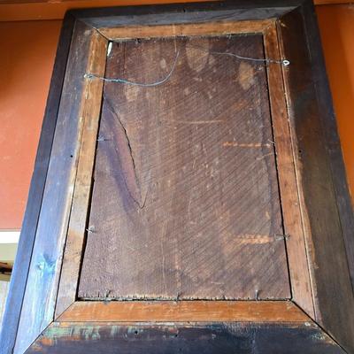 LOT 1X : Small Wooden Side Table With Drawer, Table Lamp, and Wood Framed Mirror