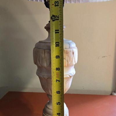 LOT 1X : Small Wooden Side Table With Drawer, Table Lamp, and Wood Framed Mirror