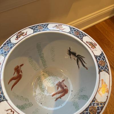 323 Vintage Chinese Ceramic Fish Bowl Planter