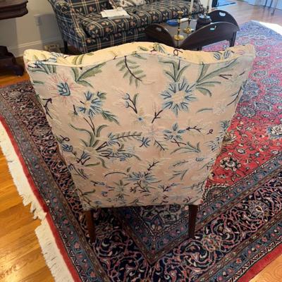 326 Pair of Hickory Federal Style Mahogany Lolling Chairs with Crewel Upholstery