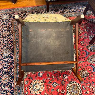 326 Pair of Hickory Federal Style Mahogany Lolling Chairs with Crewel Upholstery