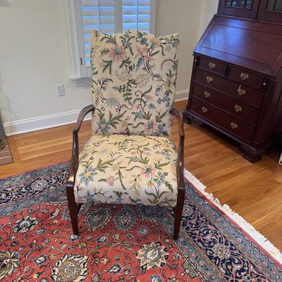 326 Pair of Hickory Federal Style Mahogany Lolling Chairs with Crewel Upholstery