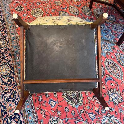 326 Pair of Hickory Federal Style Mahogany Lolling Chairs with Crewel Upholstery