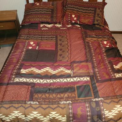 Full sized mid century modern wooden bed