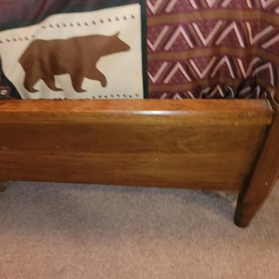 Full sized mid century modern wooden bed