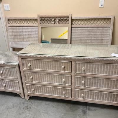 Lexington Wicker Dresser, Night Stand, Mirror and Twin Headboards
