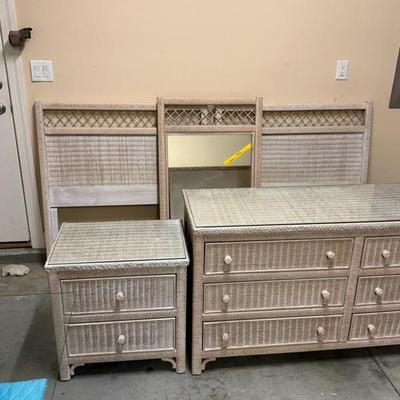 Lexington Wicker Dresser, Night Stand, Mirror and Twin Headboards