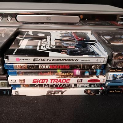 MAGNAVOX DVD PLAYER AND AN ASSORTMENT OF R RATED MOVIES
