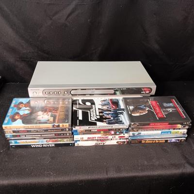 MAGNAVOX DVD PLAYER AND AN ASSORTMENT OF R RATED MOVIES