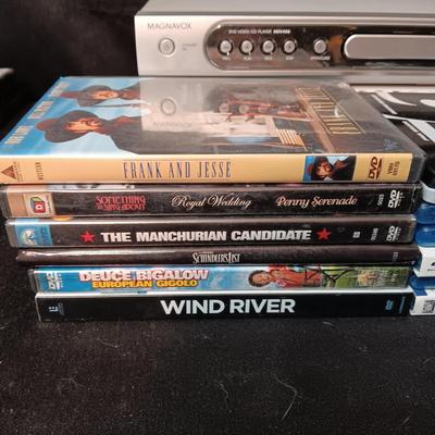 MAGNAVOX DVD PLAYER AND AN ASSORTMENT OF R RATED MOVIES