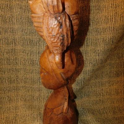 21” Carved Wooden Bust, Woman With Burden