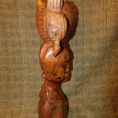 21” Carved Wooden Bust, Woman With Burden