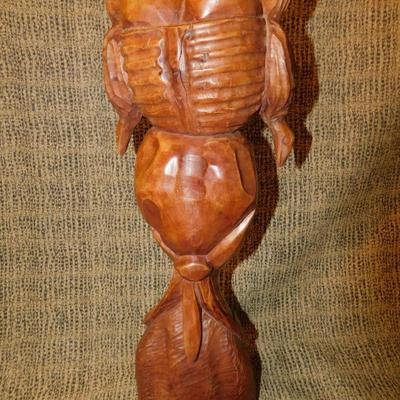 21” Carved Wooden Bust, Woman With Burden