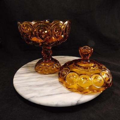 Vintage L.E. Smith Soft Topaz Moon & Stars Covered Candy Dish