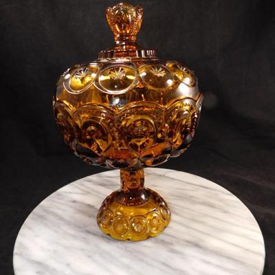 Vintage L.E. Smith Soft Topaz Moon & Stars Covered Candy Dish