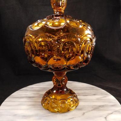Vintage L.E. Smith Soft Topaz Moon & Stars Covered Candy Dish