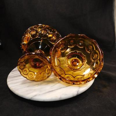 Vintage L.E. Smith Soft Topaz Moon & Stars Covered Candy Dish