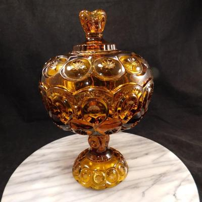 Vintage L.E. Smith Soft Topaz Moon & Stars Covered Candy Dish