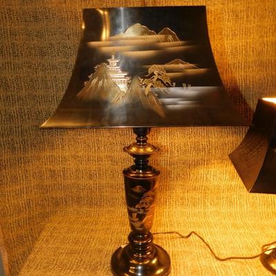 Asian Themed Etched Metal Table Lamps 24”/17”